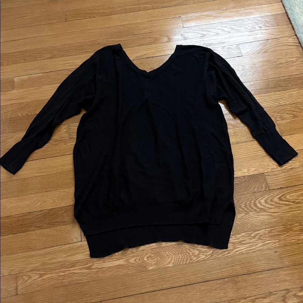525 America Black Long Sleeve V-Neck Top Sweater Small
